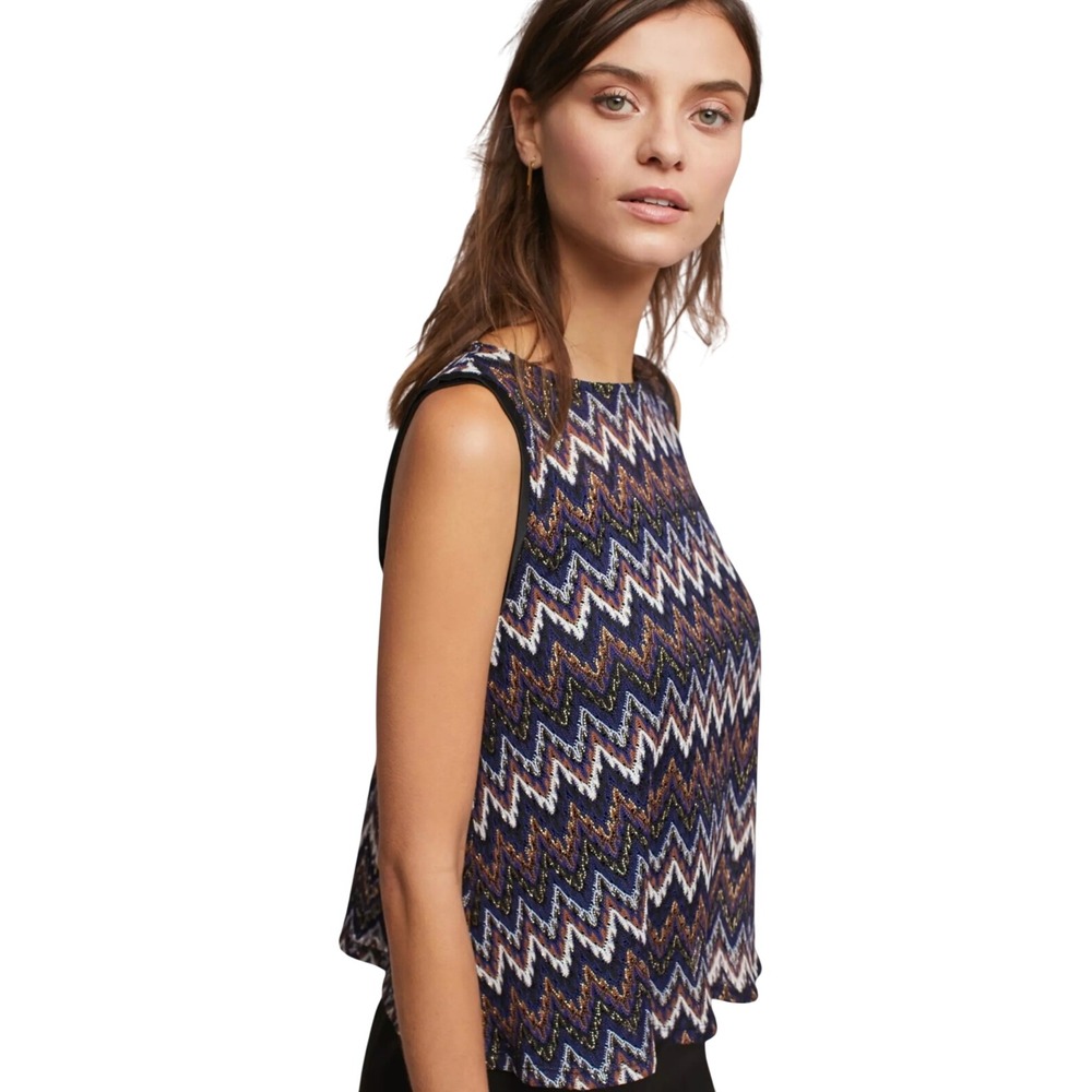 Apt. 9 Womens Chevron Zigzag Sleeveless Shell Top Blouse Burgundy Navy Blue S